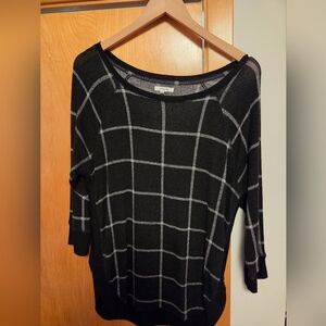 Maurices Black and White 24/7 Plaid Sweater (Light Weight, 3/4 Sleeve)